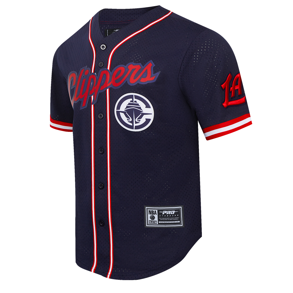 NBA LOS ANGELES CLIPPERS CLASSIC MESH MEN'S MESH BUTTON DOWN SHIRT (MIDNIGHT NAVY/RED)