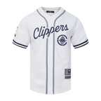 NBA LOS ANGELES CLIPPERS CLASSIC MESH CHEMISE BOUTONNÉE EN FILET POUR HOMME (BLANC/MARINE MINUIT)