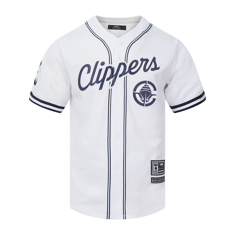 NBA LOS ANGELES CLIPPERS CLASSIC MESH CHEMISE BOUTONNÉE EN FILET POUR HOMME (BLANC/MARINE MINUIT)