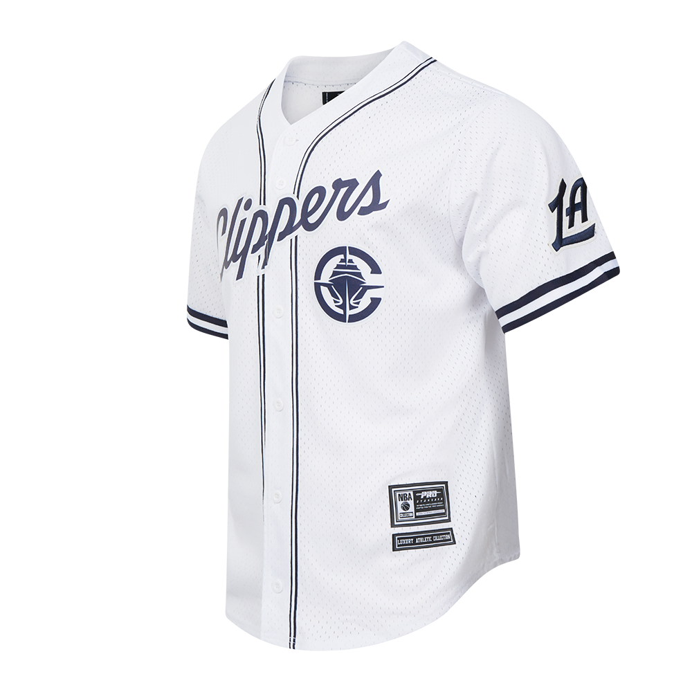 NBA LOS ANGELES CLIPPERS CLASSIC MESH MEN'S MESH BUTTON DOWN SHIRT (WHITE/MIDNIGHT NAVY)