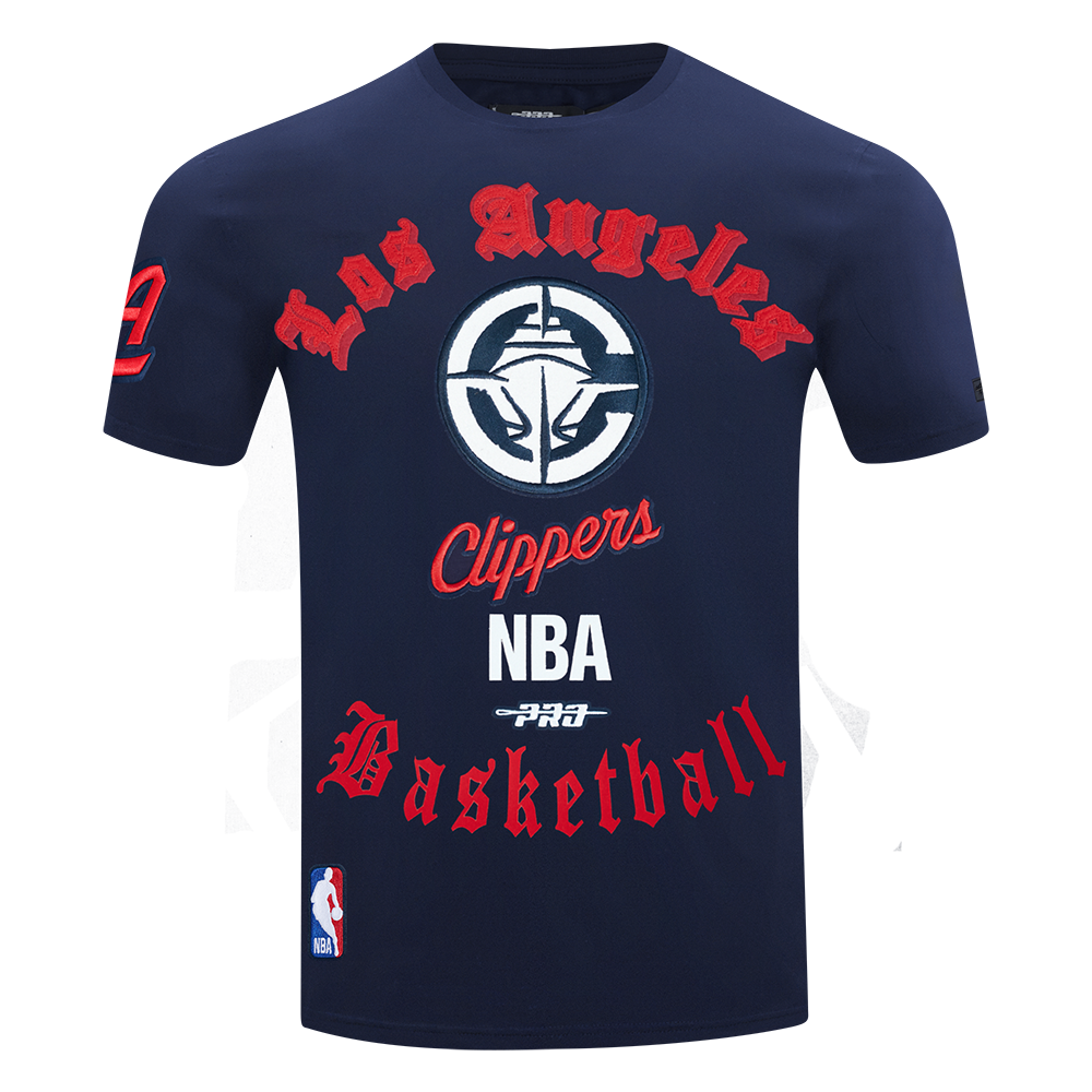 NBA LOS ANGELES CLIPPERS OLD ENGLISH T-SHIRT CLASSIQUE EN JERSEY SIMPLE POUR HOMME (MARINE MINUIT)