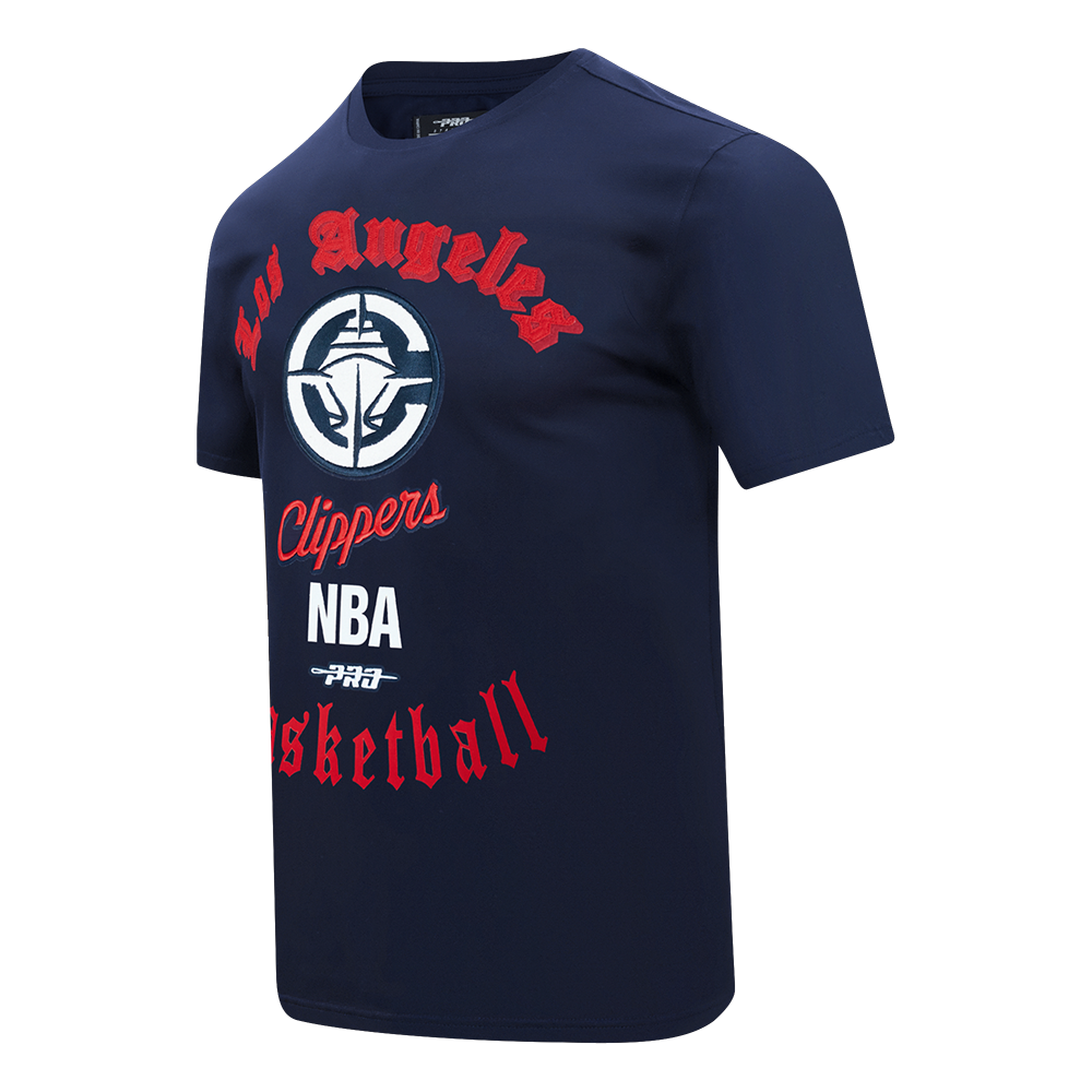 NBA LOS ANGELES CLIPPERS OLD ENGLISH T-SHIRT CLASSIQUE EN JERSEY SIMPLE POUR HOMME (MARINE MINUIT)