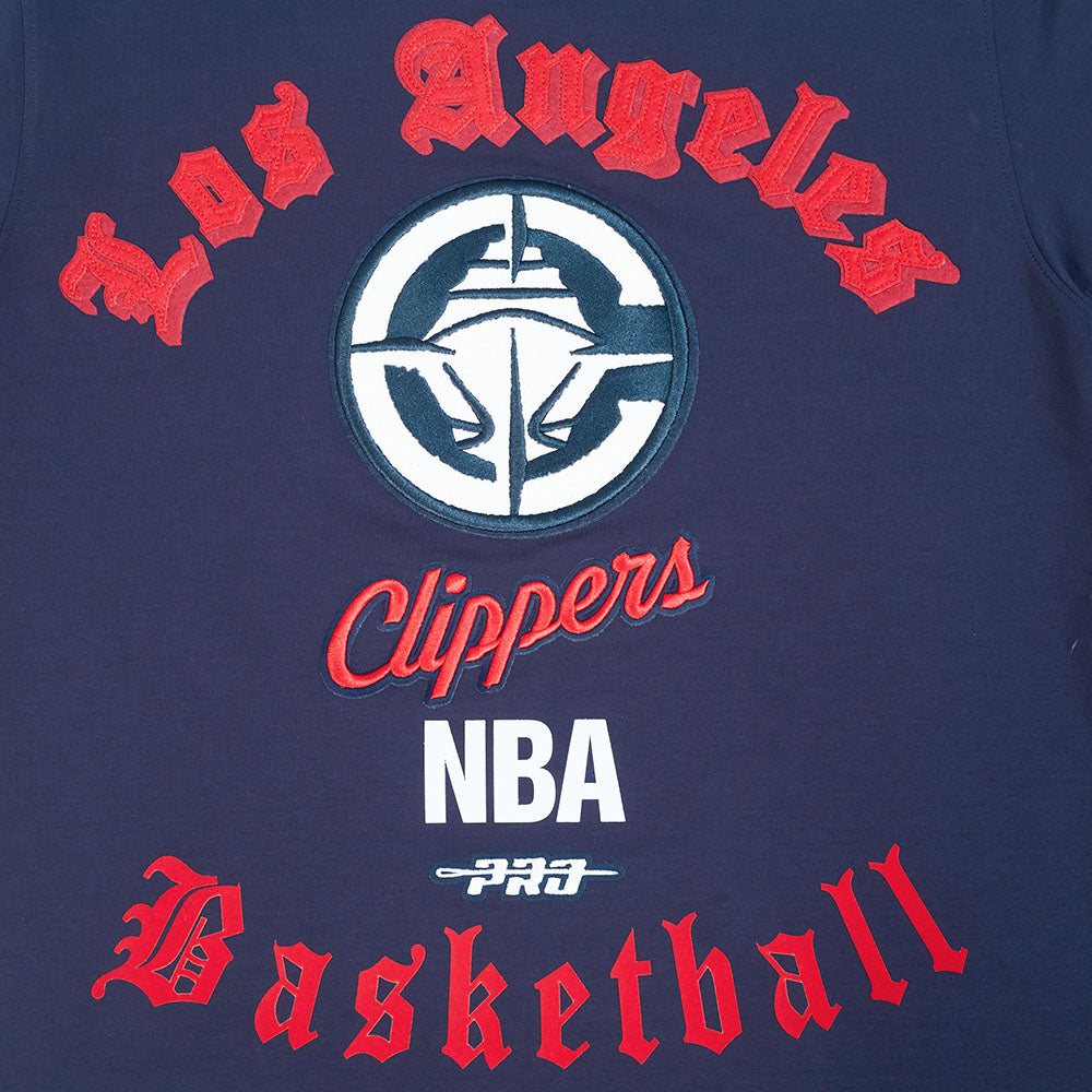 NBA LOS ANGELES CLIPPERS OLD ENGLISH T-SHIRT CLASSIQUE EN JERSEY SIMPLE POUR HOMME (MARINE MINUIT)