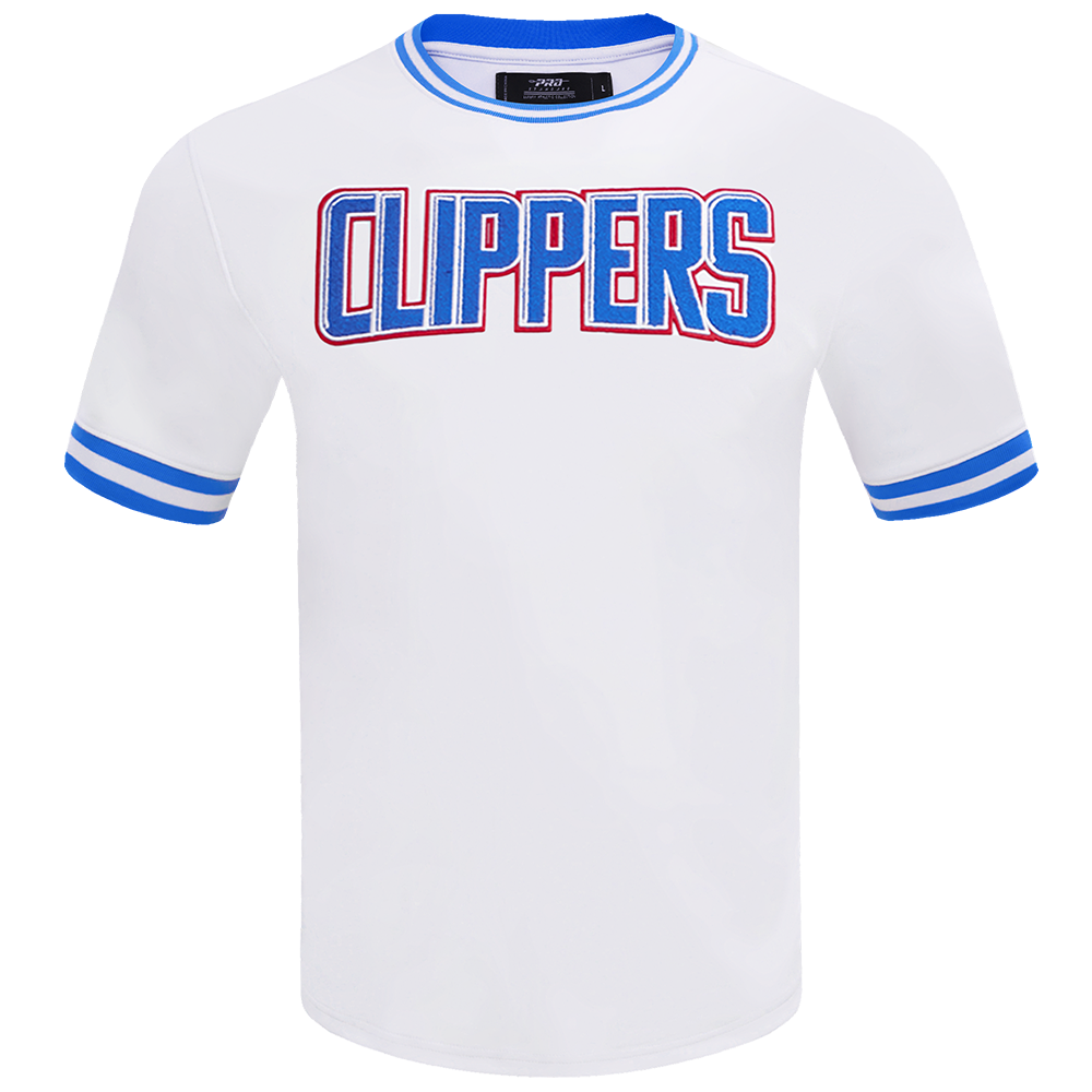 NBA LOS ANGELES CLIPPERS CLASSIC CHENILLE MEN'S DOUBLE KNIT TEE (WHITE/ROYAL BLUE)