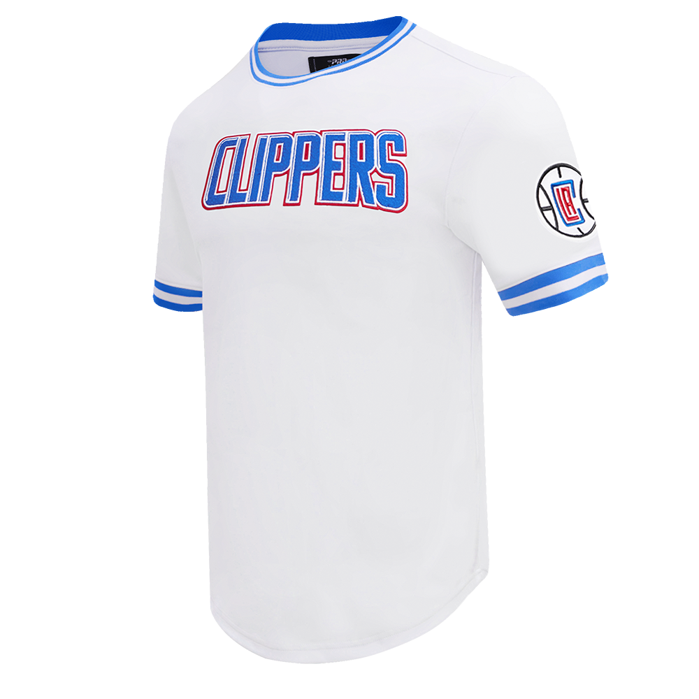 NBA LOS ANGELES CLIPPERS CLASSIC CHENILLE MEN'S DOUBLE KNIT TEE (WHITE/ROYAL BLUE)
