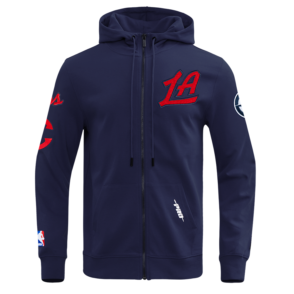 NBA LOS ANGELES CLIPPERS CLASSIC CHENILLE MEN'S DK FULL ZIP PULLOVER HOODIE (MIDNIGHT NAVY)
