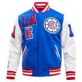 NBA LOS ANGELES CLIPPERS MASH UP BLOUSON COLLÉGIAL EN LAINE À BORDS CÔTELÉS POUR HOMME (BLEU ROYAL/ROUGE)
