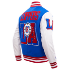 NBA LOS ANGELES CLIPPERS MASH UP BLOUSON COLLÉGIAL EN LAINE À BORDS CÔTELÉS POUR HOMME (BLEU ROYAL/ROUGE)