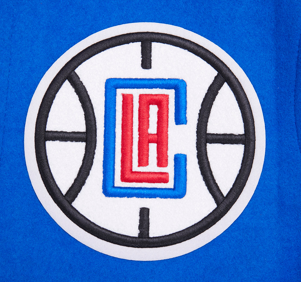 NBA LOS ANGELES CLIPPERS MASH UP BLOUSON COLLÉGIAL EN LAINE À BORDS CÔTELÉS POUR HOMME (BLEU ROYAL/ROUGE)