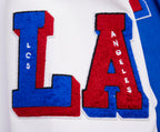 NBA LOS ANGELES CLIPPERS MASH UP BLOUSON COLLÉGIAL EN LAINE À BORDS CÔTELÉS POUR HOMME (BLEU ROYAL/ROUGE)