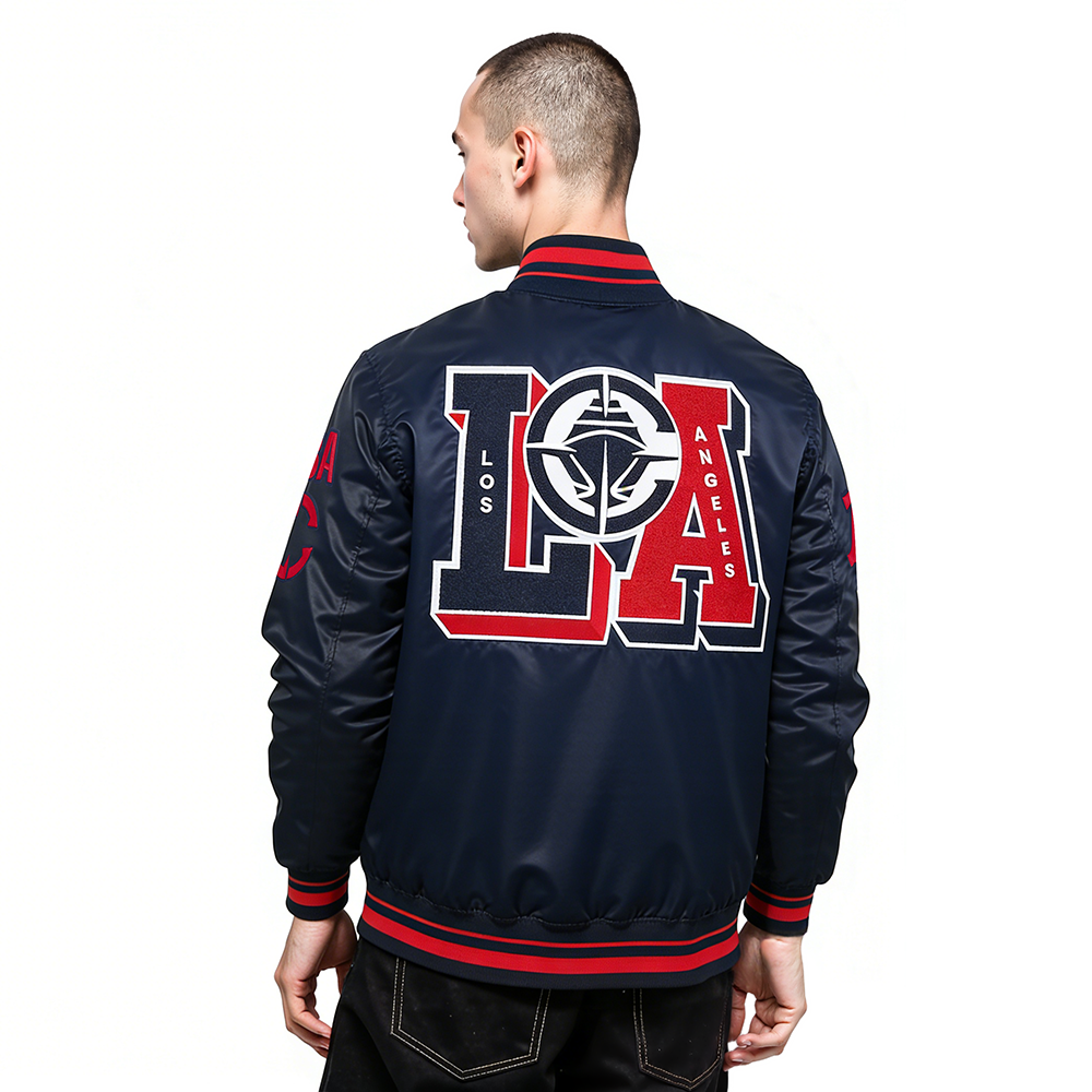 NBA LOS ANGELES CLIPPERS MASH UP MEN'S RIB SATIN JACKET (MIDNIGHT NAVY/RED/MIDNIGHT NAVY)