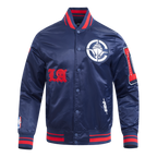 NBA LOS ANGELES CLIPPERS CLASSIC OLD ENGLISH MEN'S RIB SATIN JACKET (MIDNIGHT NAVY/RED/MIDNIGHT NAVY)