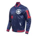 NBA LOS ANGELES CLIPPERS CLASSIC OLD ENGLISH MEN'S RIB SATIN JACKET (MIDNIGHT NAVY/RED/MIDNIGHT NAVY)