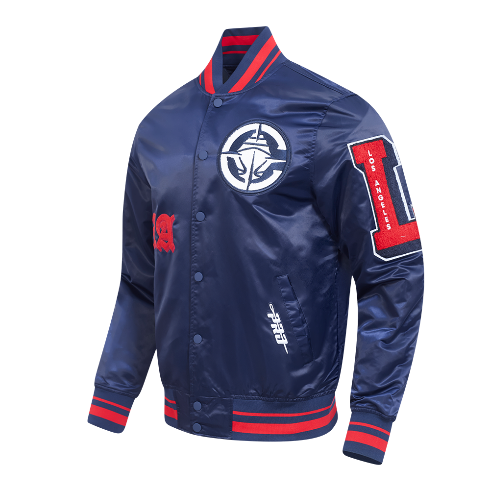 NBA LOS ANGELES CLIPPERS CLASSIC OLD ENGLISH MEN'S RIB SATIN JACKET (MIDNIGHT NAVY/RED/MIDNIGHT NAVY)