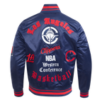NBA LOS ANGELES CLIPPERS CLASSIC OLD ENGLISH MEN'S RIB SATIN JACKET (MIDNIGHT NAVY/RED/MIDNIGHT NAVY)