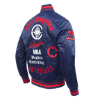 NBA LOS ANGELES CLIPPERS CLASSIC OLD ENGLISH MEN'S RIB SATIN JACKET (MIDNIGHT NAVY/RED/MIDNIGHT NAVY)