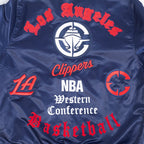 NBA LOS ANGELES CLIPPERS CLASSIC OLD ENGLISH MEN'S RIB SATIN JACKET (MIDNIGHT NAVY/RED/MIDNIGHT NAVY)