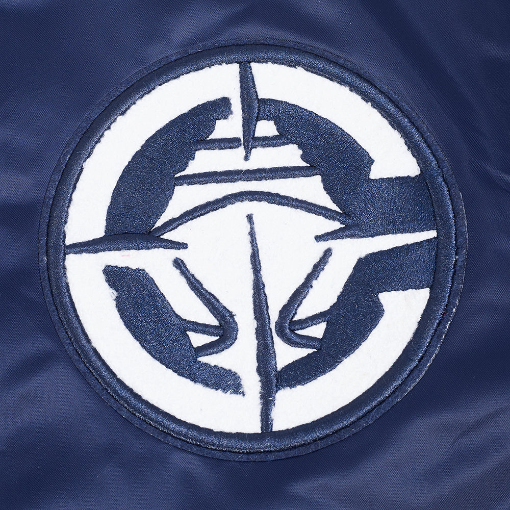 NBA LOS ANGELES CLIPPERS CLASSIC OLD ENGLISH MEN'S RIB SATIN JACKET (MIDNIGHT NAVY/RED/MIDNIGHT NAVY)