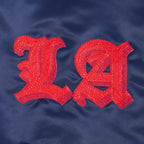 NBA LOS ANGELES CLIPPERS CLASSIC OLD ENGLISH MEN'S RIB SATIN JACKET (MIDNIGHT NAVY/RED/MIDNIGHT NAVY)