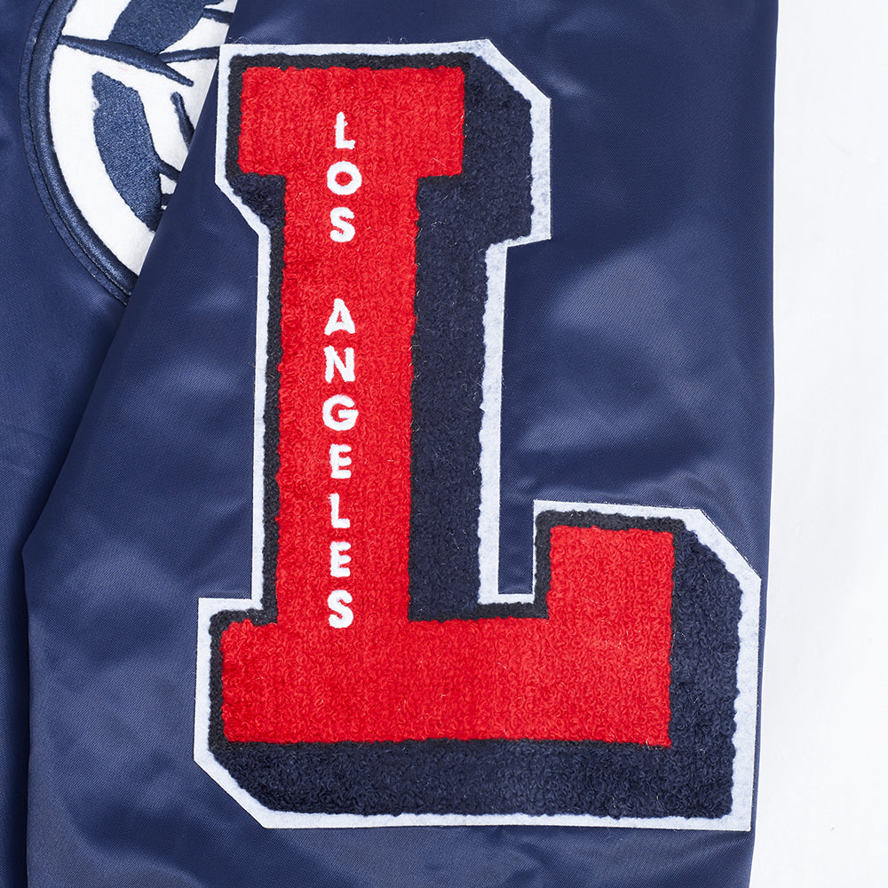 NBA LOS ANGELES CLIPPERS CLASSIC OLD ENGLISH MEN'S RIB SATIN JACKET (MIDNIGHT NAVY/RED/MIDNIGHT NAVY)