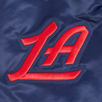 NBA LOS ANGELES CLIPPERS CLASSIC OLD ENGLISH MEN'S RIB SATIN JACKET (MIDNIGHT NAVY/RED/MIDNIGHT NAVY)