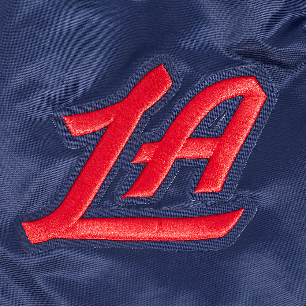NBA LOS ANGELES CLIPPERS CLASSIC OLD ENGLISH MEN'S RIB SATIN JACKET (MIDNIGHT NAVY/RED/MIDNIGHT NAVY)