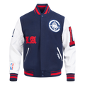 NBA LOS ANGELES CLIPPERS OLD ENGLISH MEN'S VARSITY JACKET (MIDNIGHT NAVY/RED/MIDNIGHT NAVY)