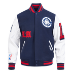 NBA LOS ANGELES CLIPPERS OLD ENGLISH MEN'S VARSITY JACKET (MIDNIGHT NAVY/RED/MIDNIGHT NAVY)