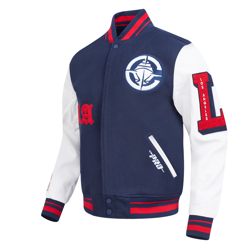NBA LOS ANGELES CLIPPERS OLD ENGLISH MEN'S VARSITY JACKET (MIDNIGHT NAVY/RED/MIDNIGHT NAVY)