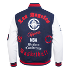 NBA LOS ANGELES CLIPPERS OLD ENGLISH MEN'S VARSITY JACKET (MIDNIGHT NAVY/RED/MIDNIGHT NAVY)