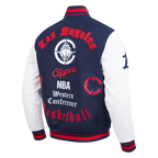 NBA LOS ANGELES CLIPPERS OLD ENGLISH MEN'S VARSITY JACKET (MIDNIGHT NAVY/RED/MIDNIGHT NAVY)