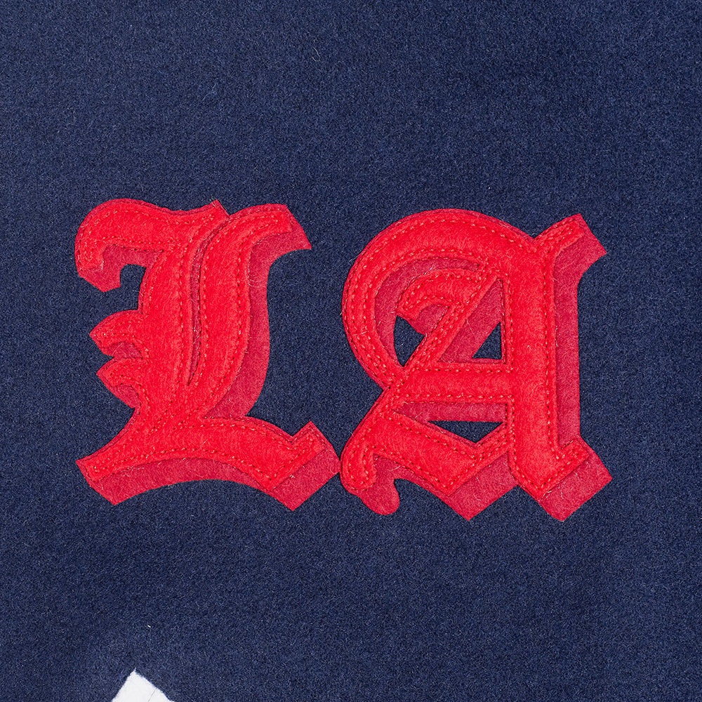 NBA LOS ANGELES CLIPPERS OLD ENGLISH MEN'S VARSITY JACKET (MIDNIGHT NAVY/RED/MIDNIGHT NAVY)