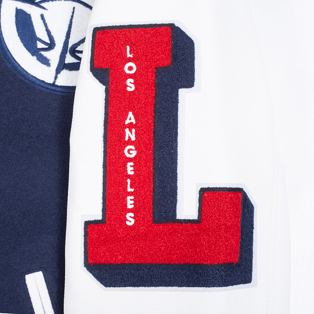 NBA LOS ANGELES CLIPPERS OLD ENGLISH MEN'S VARSITY JACKET (MIDNIGHT NAVY/RED/MIDNIGHT NAVY)