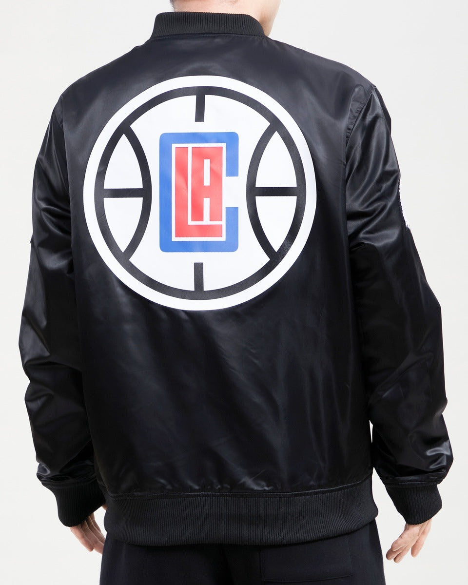 NBA LOS ANGELES CLIPPERS BIG LOGO MEN'S SATIN JACKET (BLACK)