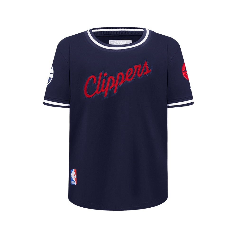 NBA LOS ANGELES CLIPPERS CLASSIC BIG BOY'S SHORT SLEEVE STRIPED RIB TEE (MIDNIGHT NAVY)