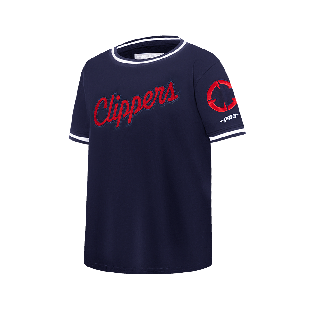 NBA LOS ANGELES CLIPPERS CLASSIC BIG BOY'S SHORT SLEEVE STRIPED RIB TEE (MIDNIGHT NAVY)