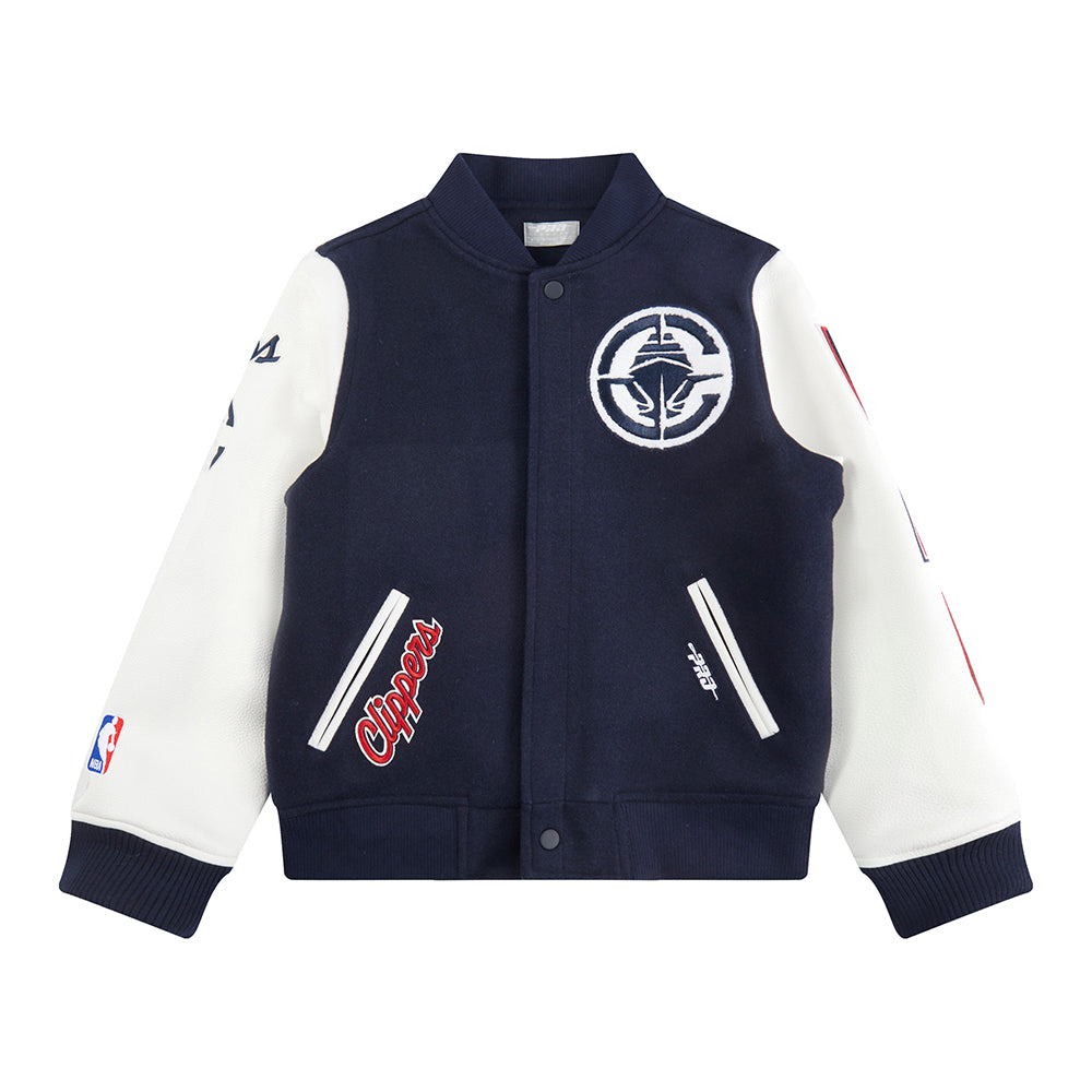 NBA LOS ANGELES CLIPPERS CLASSIC BLOUSON COLLÉGIAL EN LAINE POUR GARÇON JUNIOR (MARINE MINUIT/BLANC)