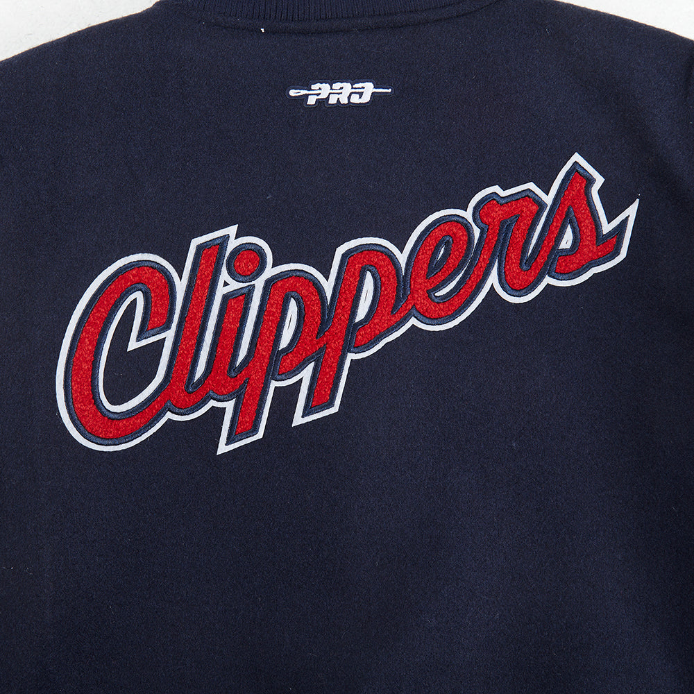 NBA LOS ANGELES CLIPPERS CLASSIC BLOUSON COLLÉGIAL EN LAINE POUR GARÇON JUNIOR (MARINE MINUIT/BLANC)