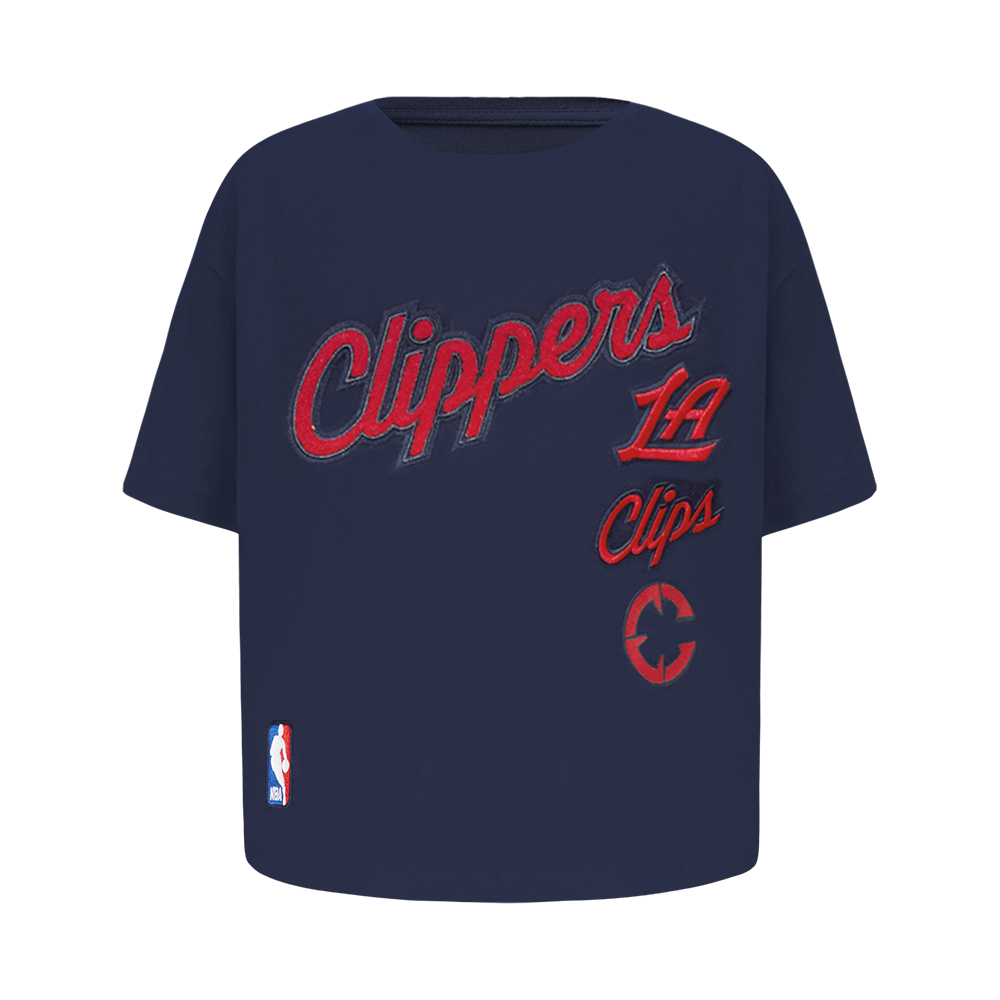 NBA LOS ANGELES CLIPPERS RETRO CLASSIC LITTLE GIRL'S SHORT SLEEVE BOXY TEE (MIDNIGHT NAVY)