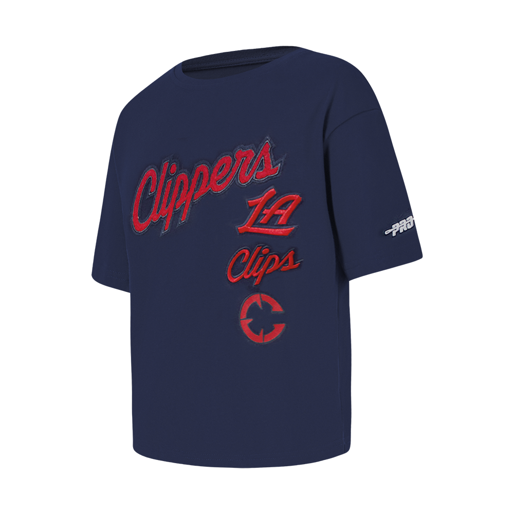 NBA LOS ANGELES CLIPPERS RETRO CLASSIC LITTLE GIRLS SHORT SLEEVE BOXY TEE (MIDNIGHT NAVY)