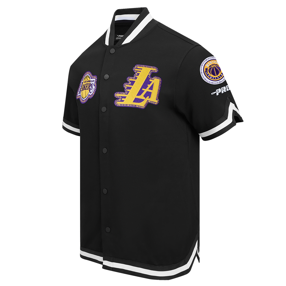 NBA LOS ANGELES LAKERS DIY PICK STITCH MEN'S DOUBLE KNIT SHORT SLEEVE JACKET (BLACK)