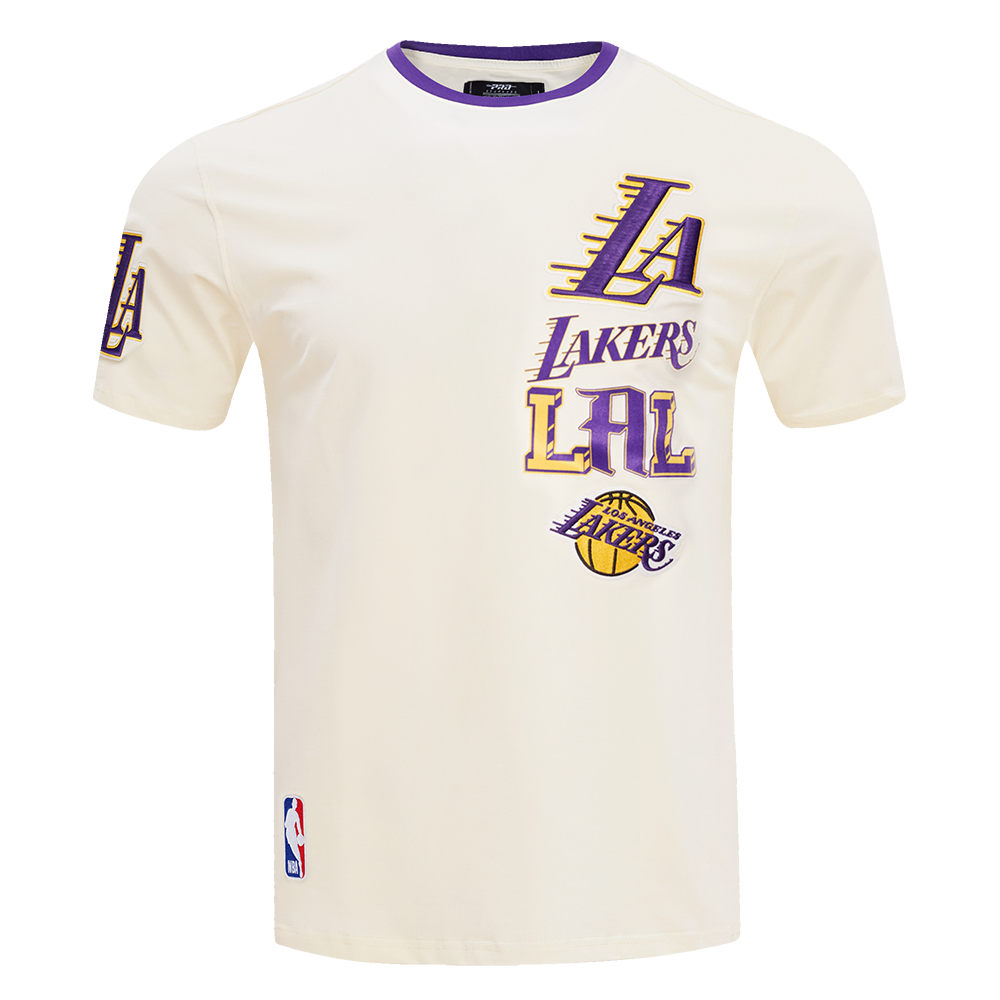 NBA LOS ANGELES LAKERS RETRO CASCADE T-SHIRT À BORDURES CONTRASTANTES POUR HOMME (COQUILLE D'ŒUF/VIOLET)