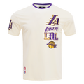 NBA LOS ANGELES LAKERS RETRO CASCADE T-SHIRT À BORDURES CONTRASTANTES POUR HOMME (COQUILLE D'ŒUF/VIOLET)