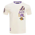 NBA LOS ANGELES LAKERS RETRO CASCADE T-SHIRT À BORDURES CONTRASTANTES POUR HOMME (COQUILLE D'ŒUF/VIOLET)