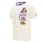 NBA LOS ANGELES LAKERS RETRO CASCADE T-SHIRT À BORDURES CONTRASTANTES POUR HOMME (COQUILLE D'ŒUF/VIOLET)