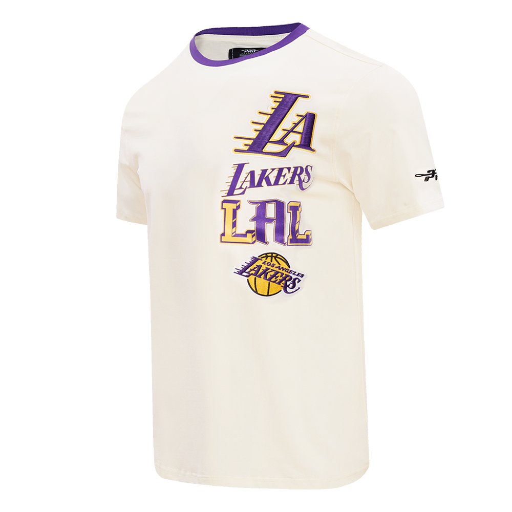 NBA LOS ANGELES LAKERS RETRO CASCADE T-SHIRT À BORDURES CONTRASTANTES POUR HOMME (COQUILLE D'ŒUF/VIOLET)