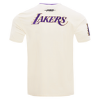 NBA LOS ANGELES LAKERS RETRO CASCADE T-SHIRT À BORDURES CONTRASTANTES POUR HOMME (COQUILLE D'ŒUF/VIOLET)