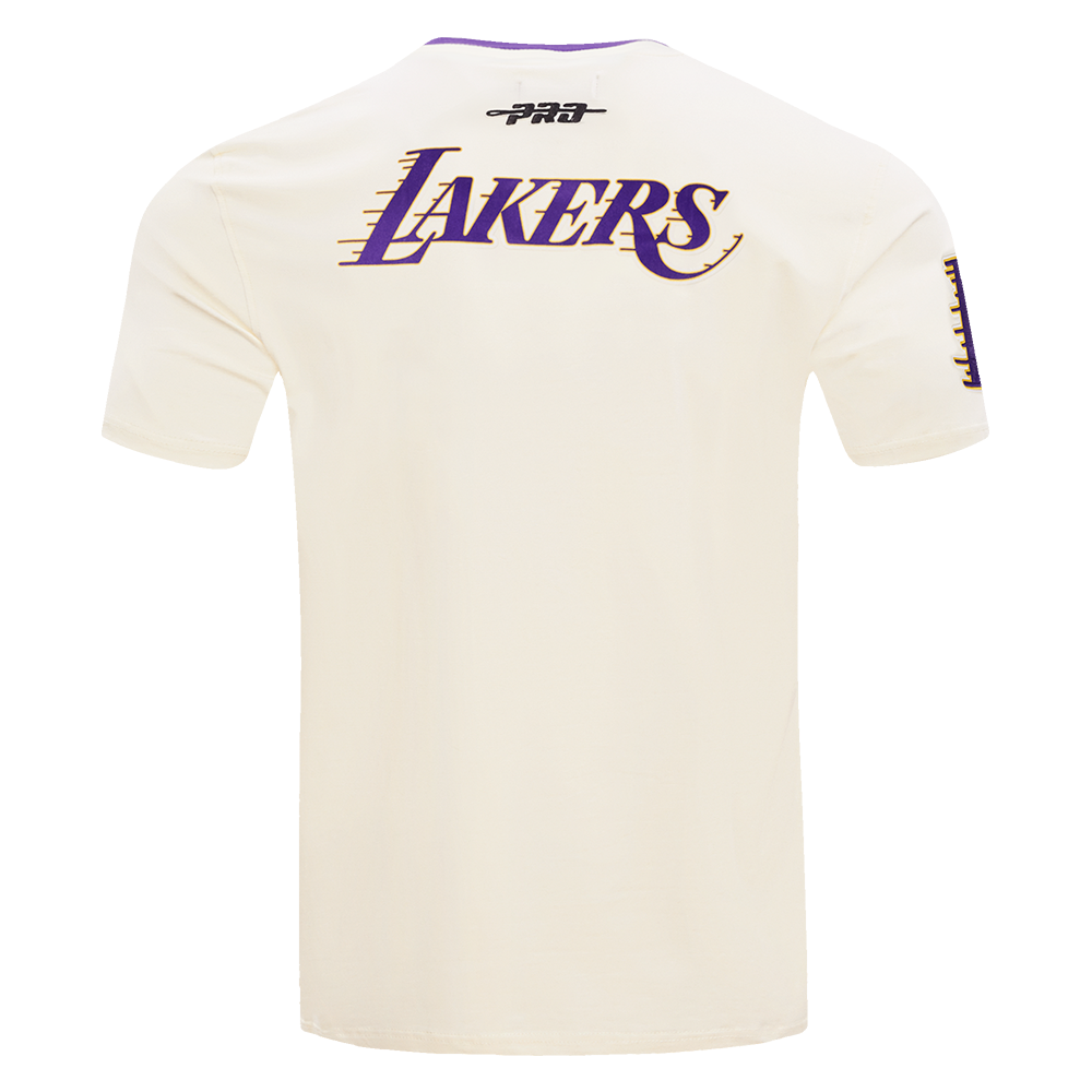 NBA LOS ANGELES LAKERS RETRO CASCADE T-SHIRT À BORDURES CONTRASTANTES POUR HOMME (COQUILLE D'ŒUF/VIOLET)