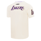 NBA LOS ANGELES LAKERS RETRO CASCADE T-SHIRT À BORDURES CONTRASTANTES POUR HOMME (COQUILLE D'ŒUF/VIOLET)