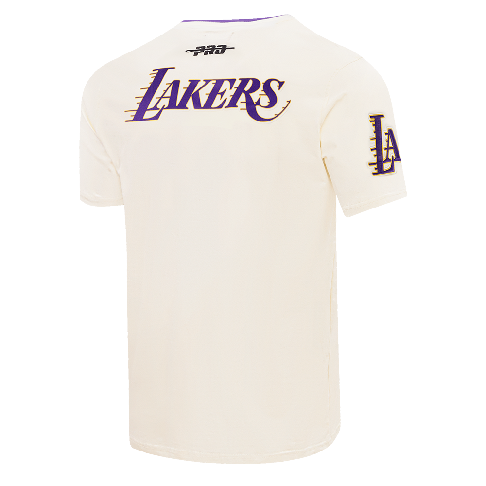 NBA LOS ANGELES LAKERS RETRO CASCADE T-SHIRT À BORDURES CONTRASTANTES POUR HOMME (COQUILLE D'ŒUF/VIOLET)